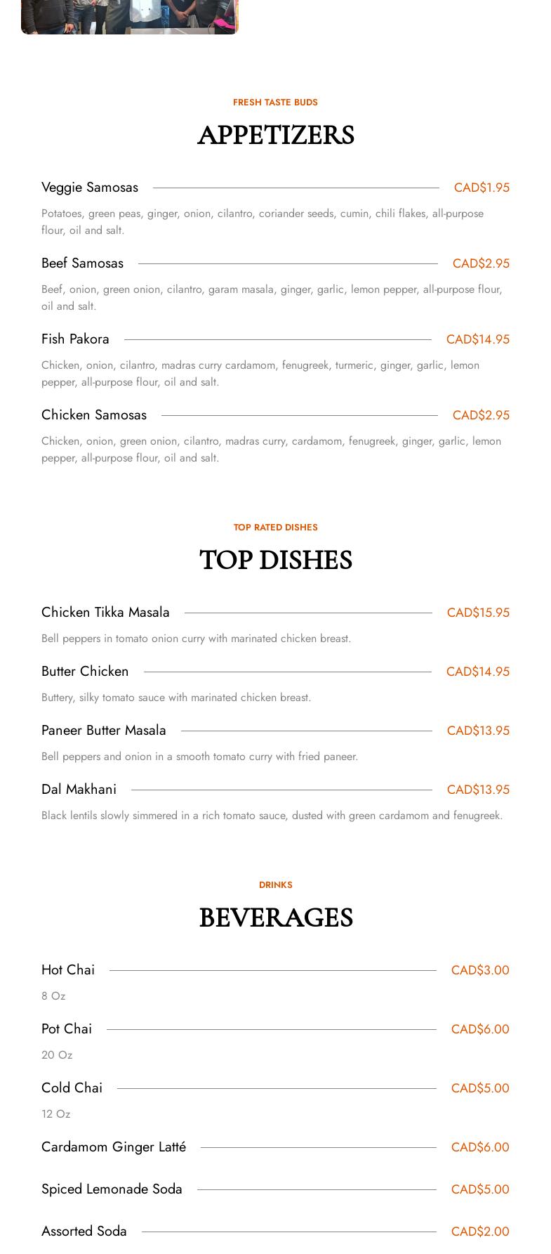Deepak’s Dhaba Indian Menu