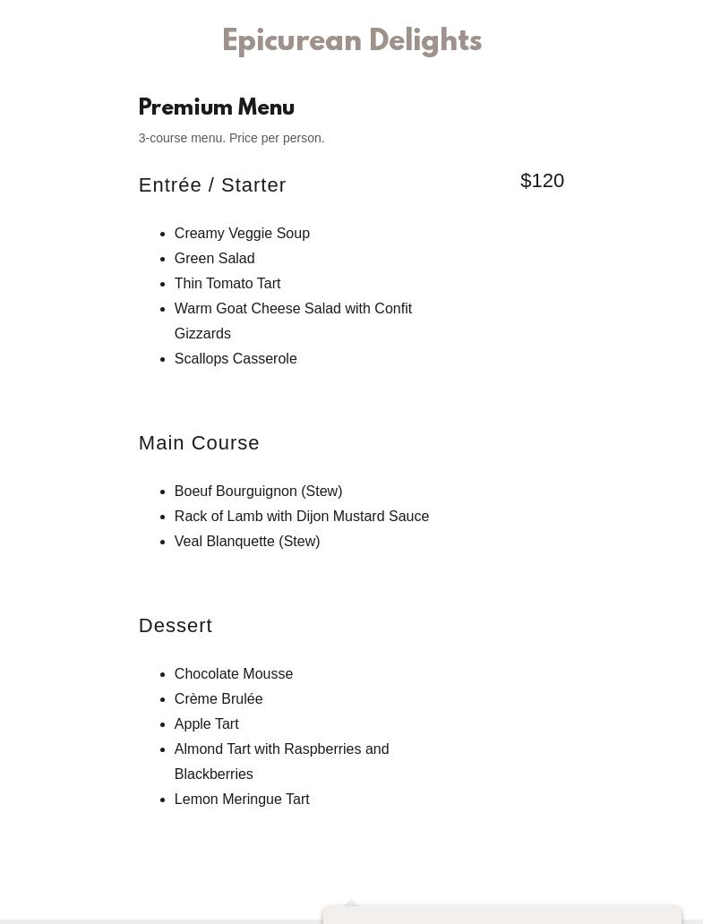 French Epicurean Menu