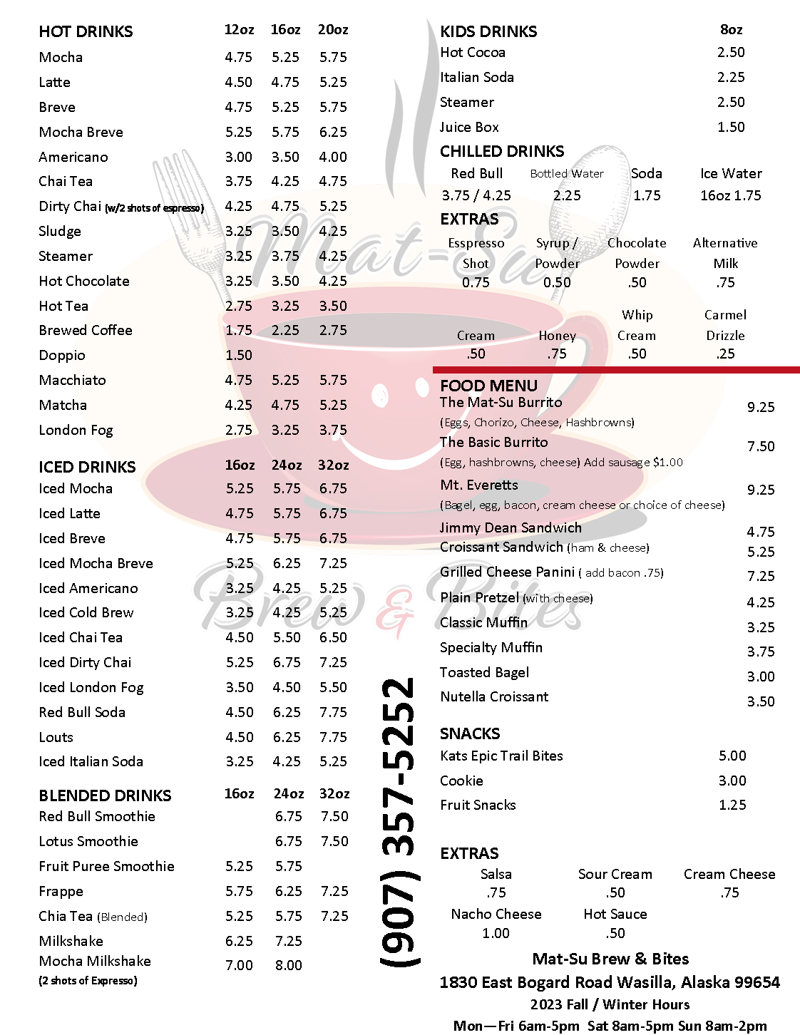 Mat-Su Brew & Bites Menu