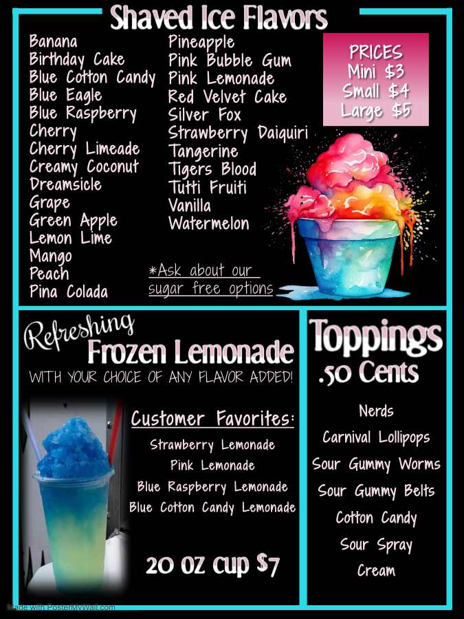 The Chill Spot LLC Menu