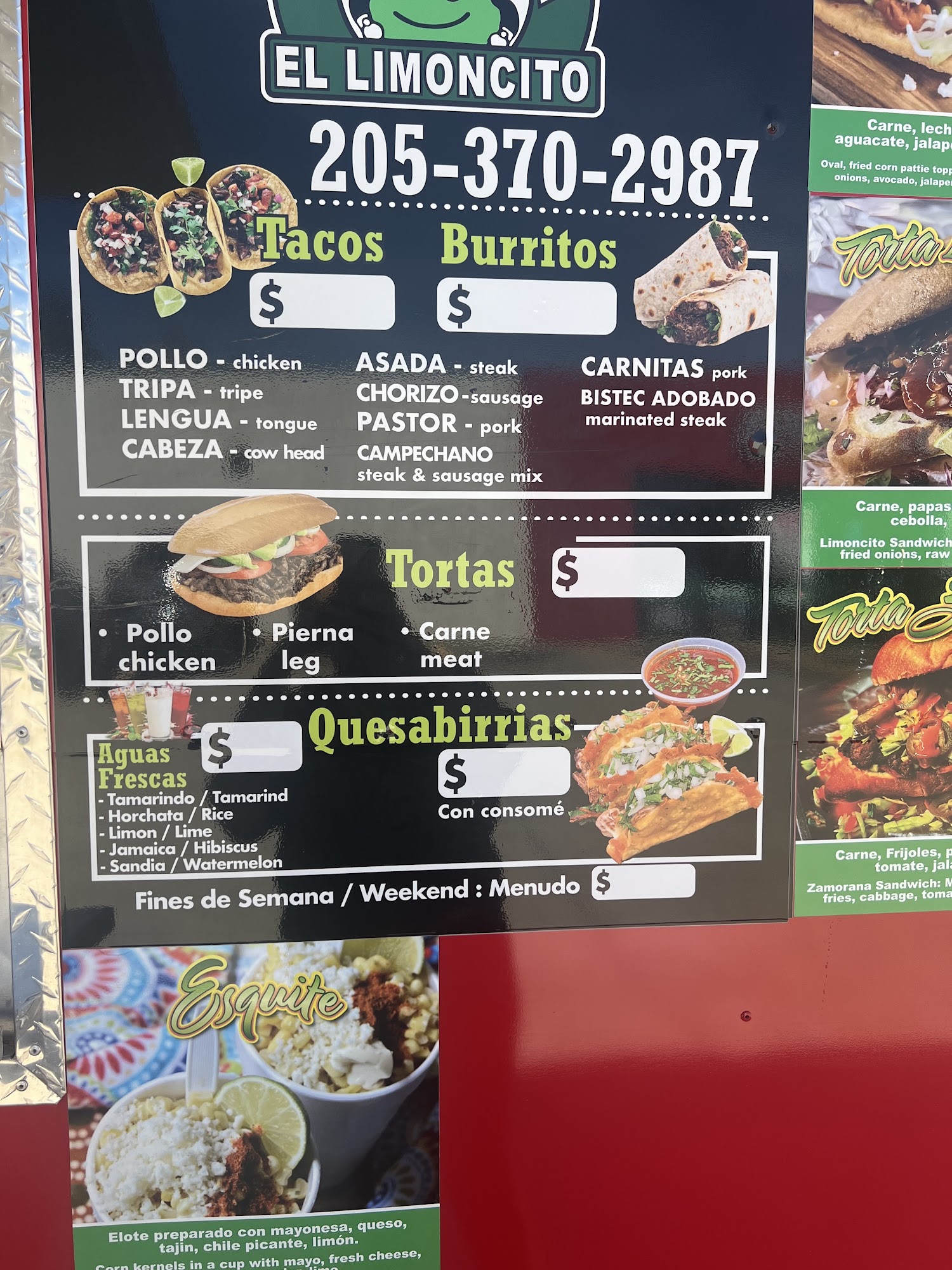 Taqueria Limoncito Menu