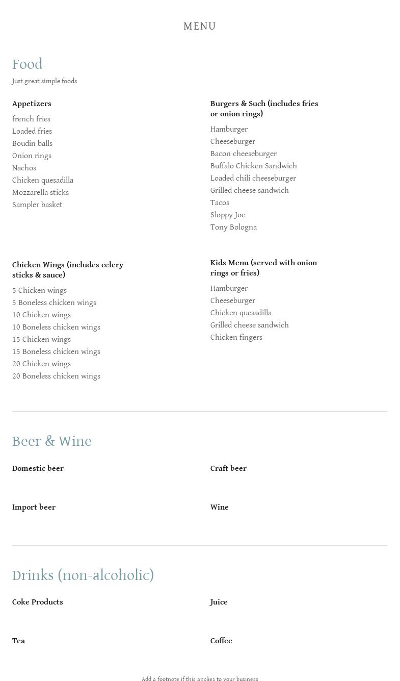 The Country Gym - Bar and Grill - Brewton, AL Menu