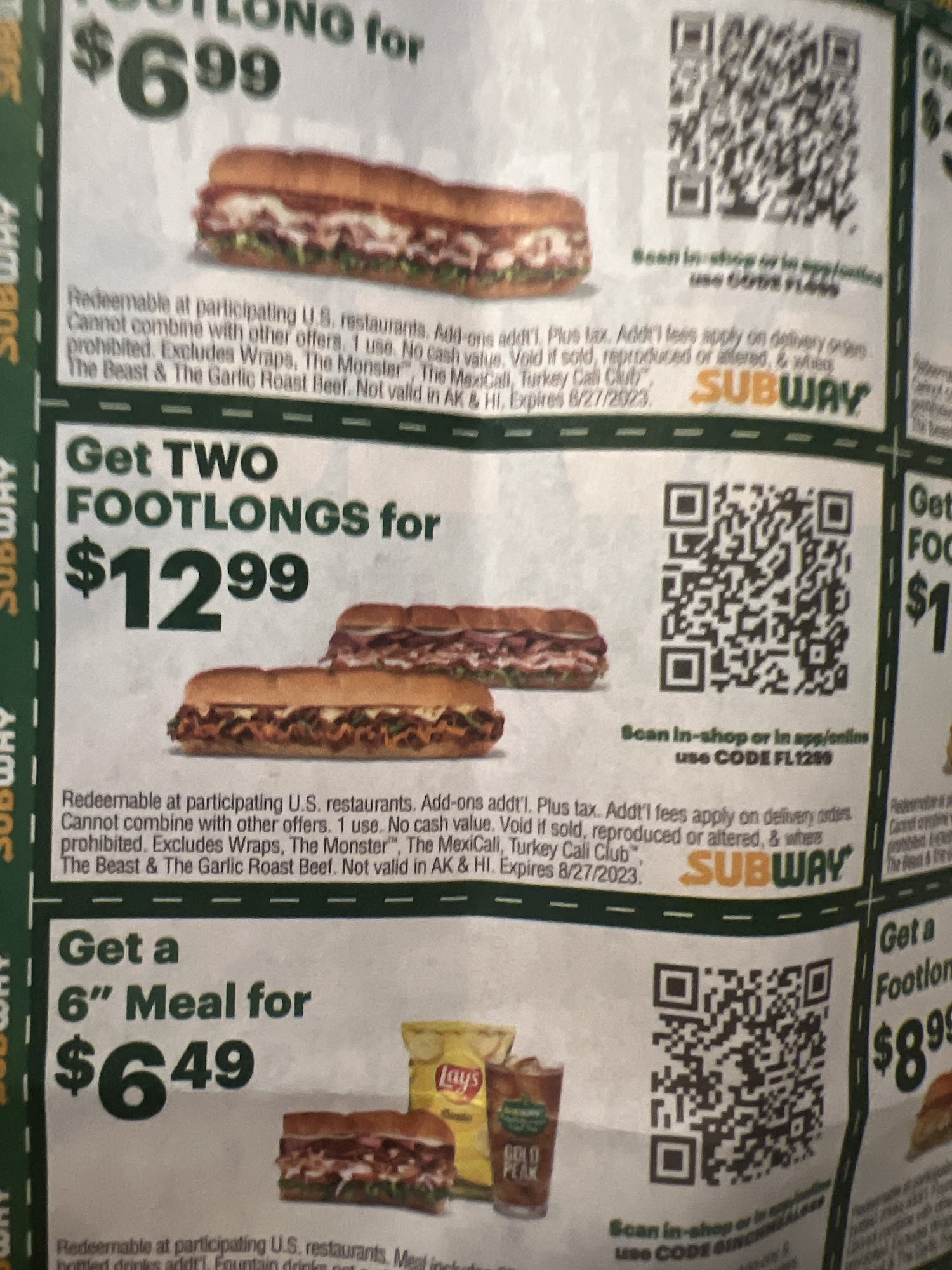 Subway Menu