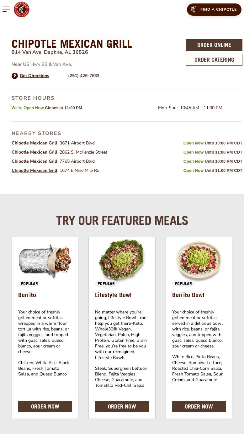 Chipotle Mexican Grill Menu