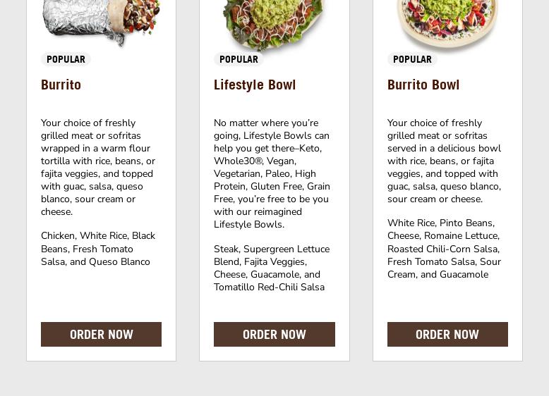 Chipotle Mexican Grill Menu