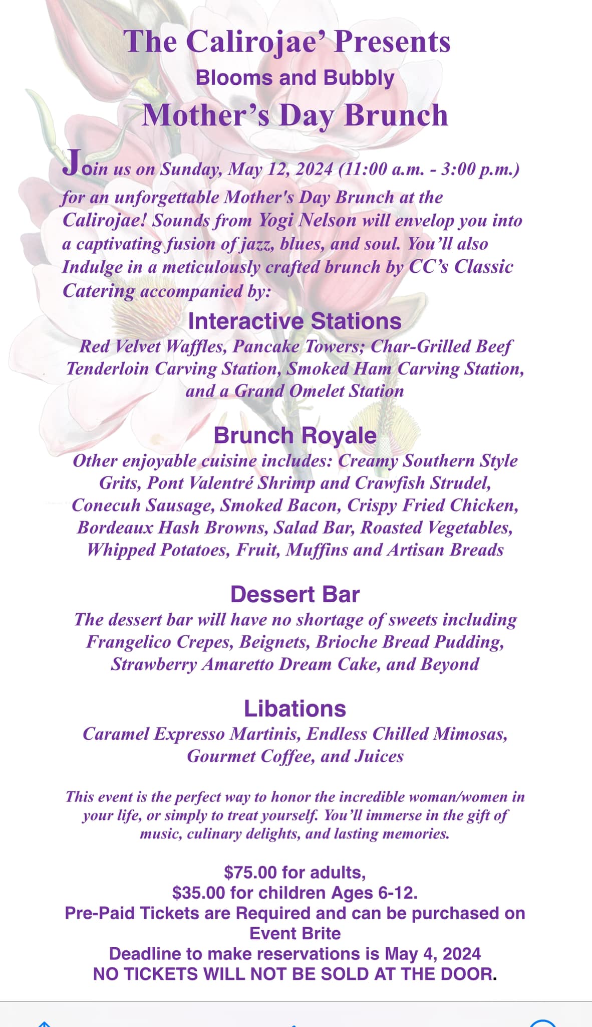 C C's Classic Catering Menu