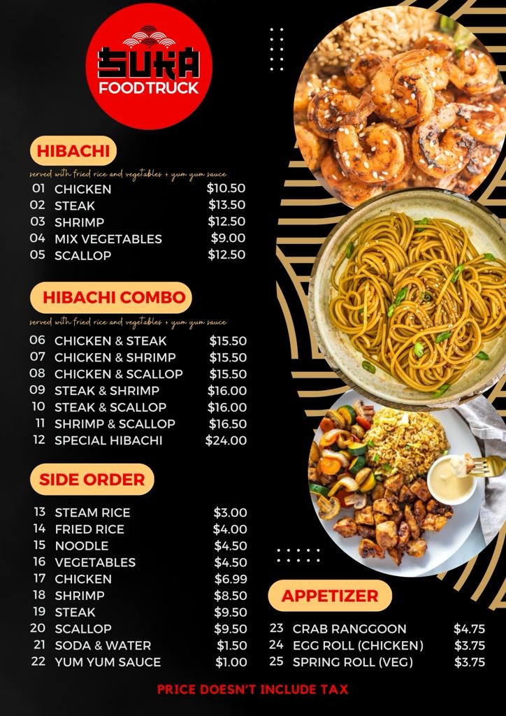Suka food truck Menu