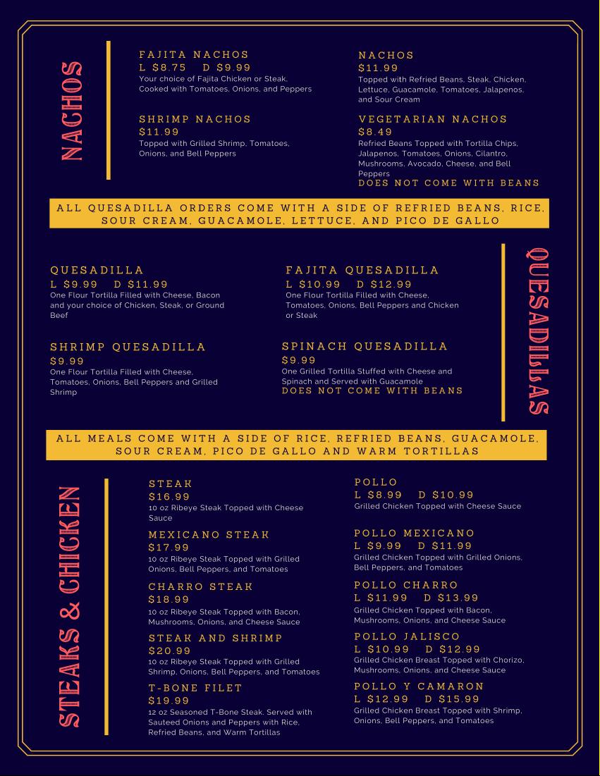 El Tres Amigos Bar & Grill Menu