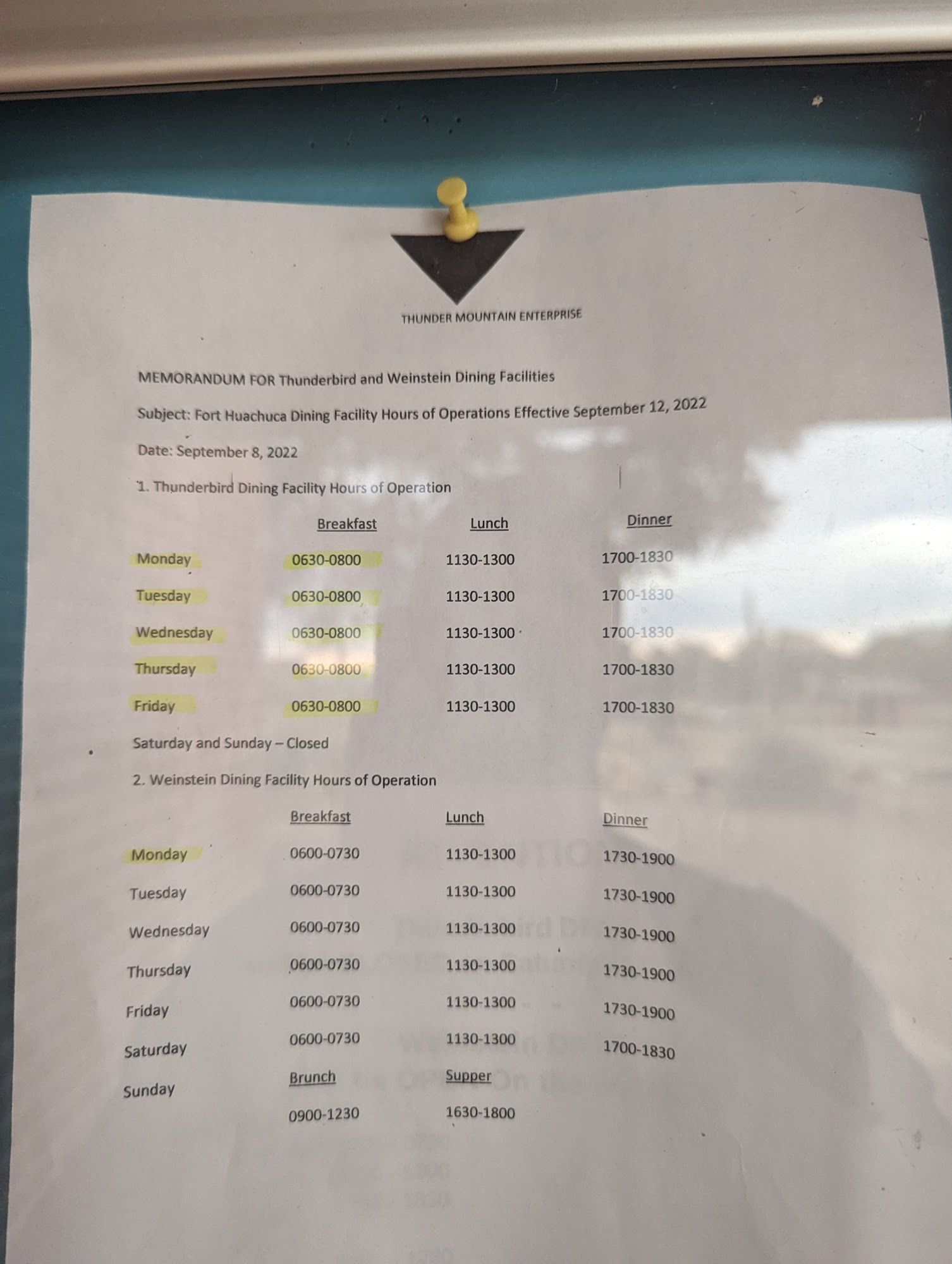 Thunderbird DFAC Menu