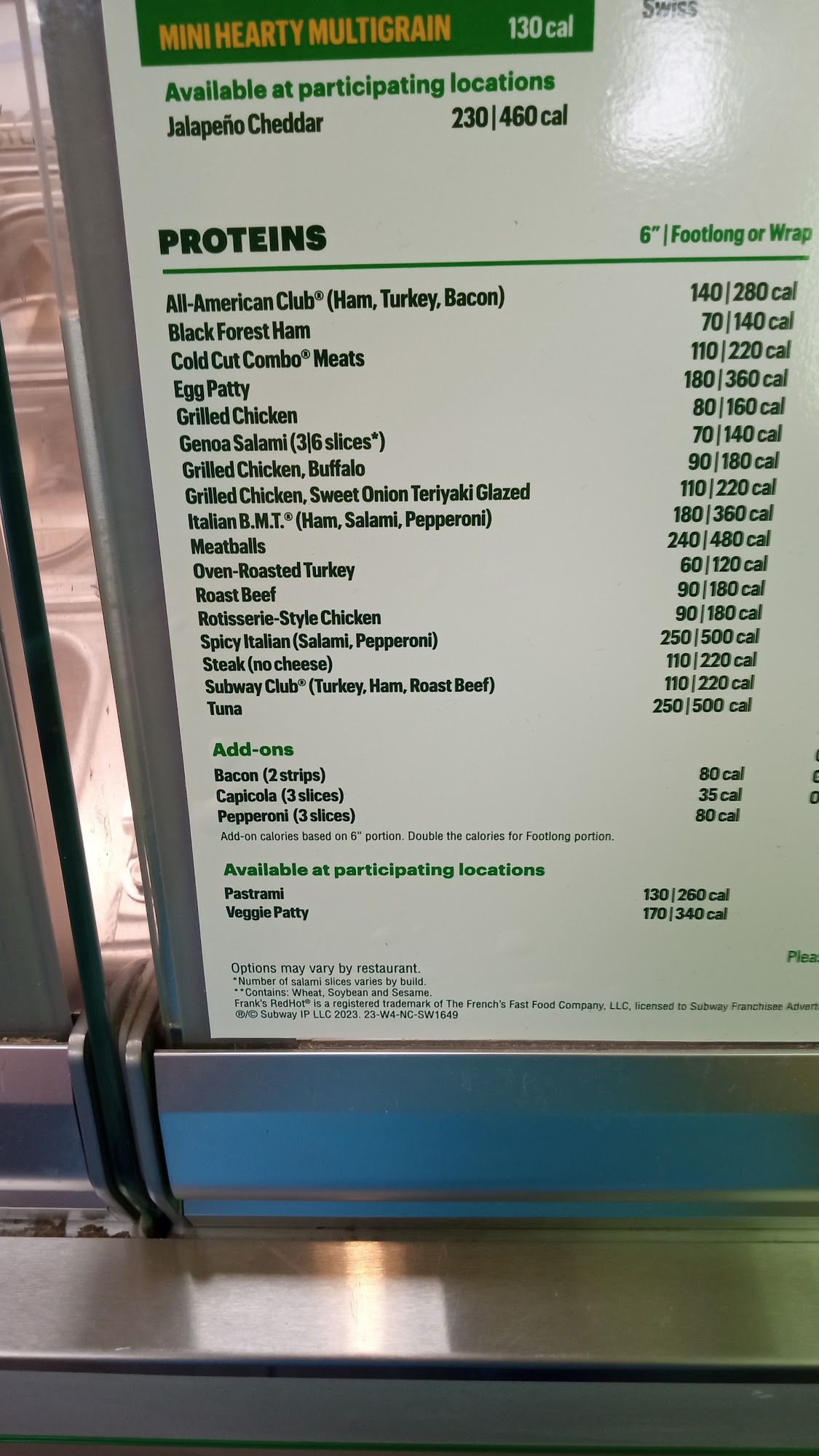 Subway Menu