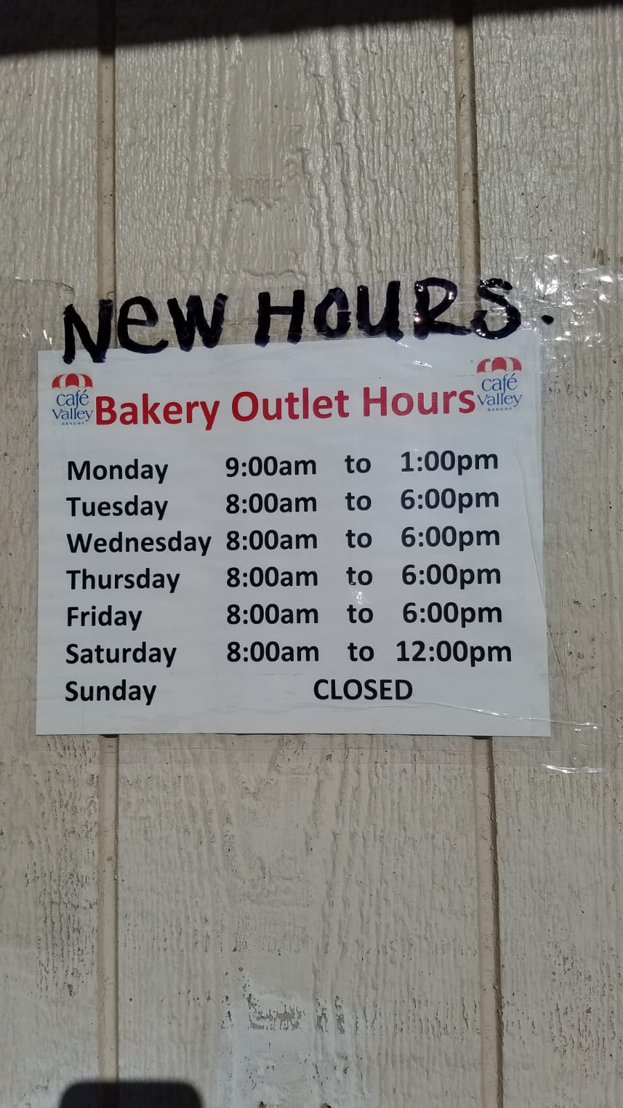 Bakery outlet Menu