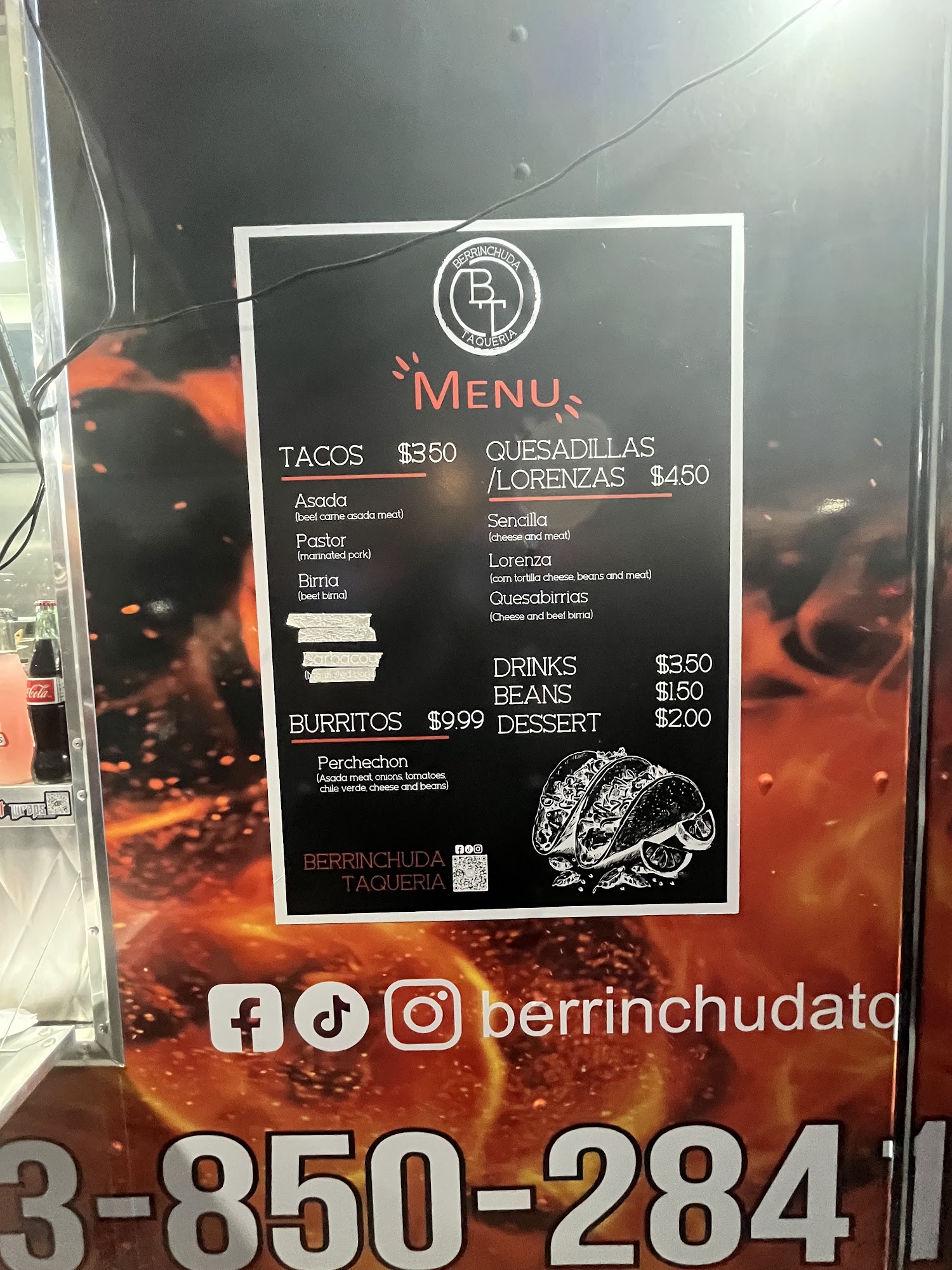 Berrinchuda Taqueria Menu