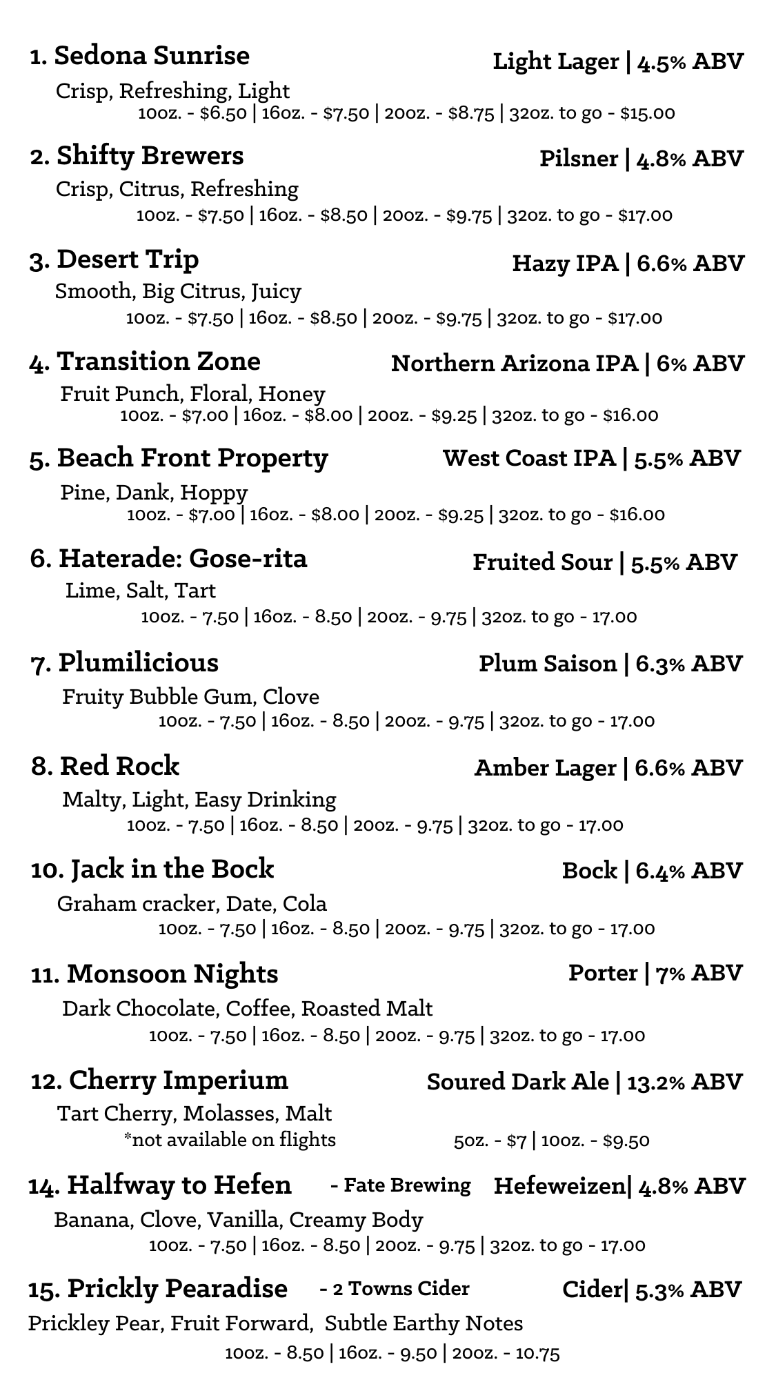 Basecamp - Sedona Beer Company Menu