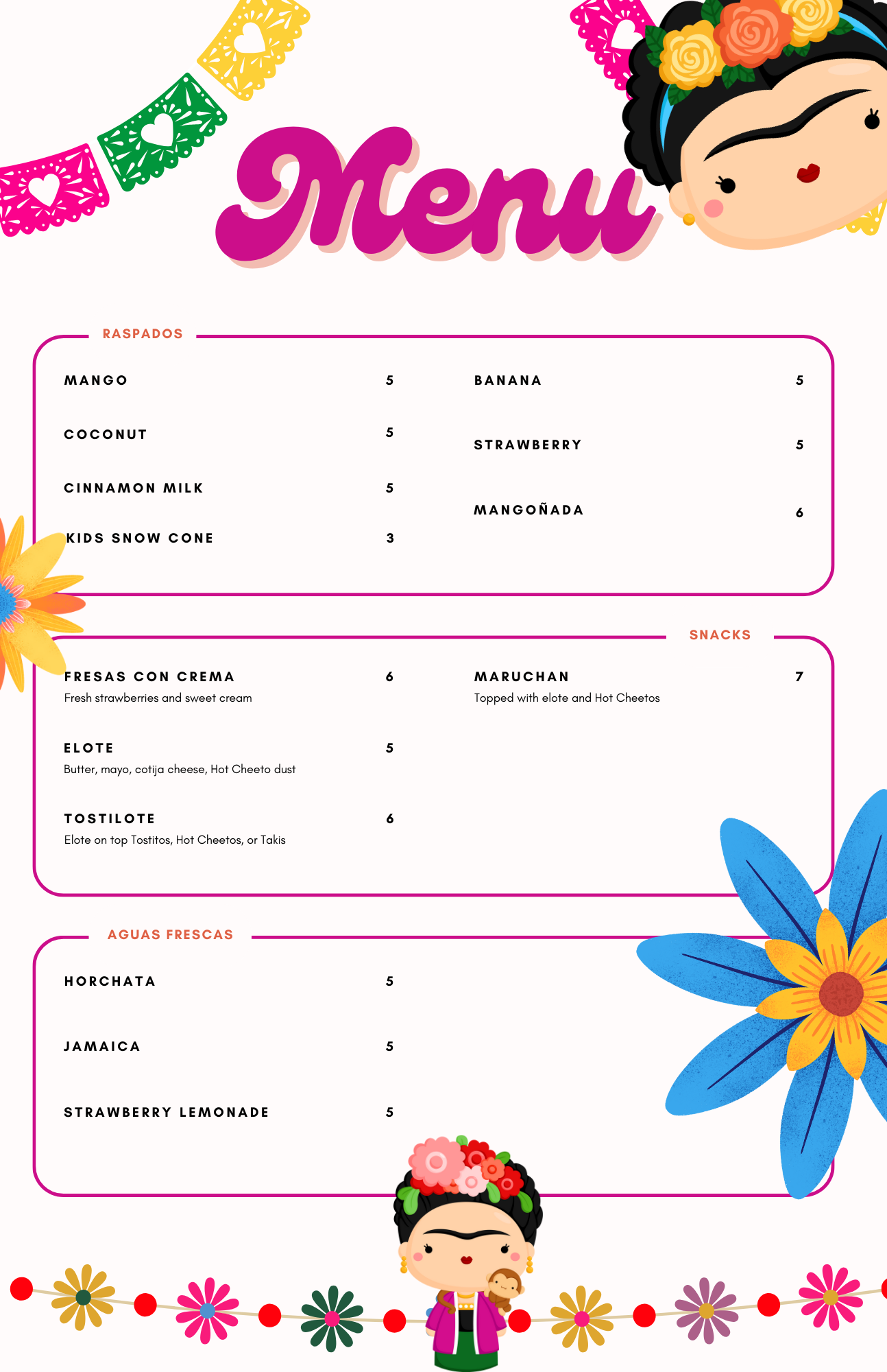 El Barrio Sweet & Salty Menu