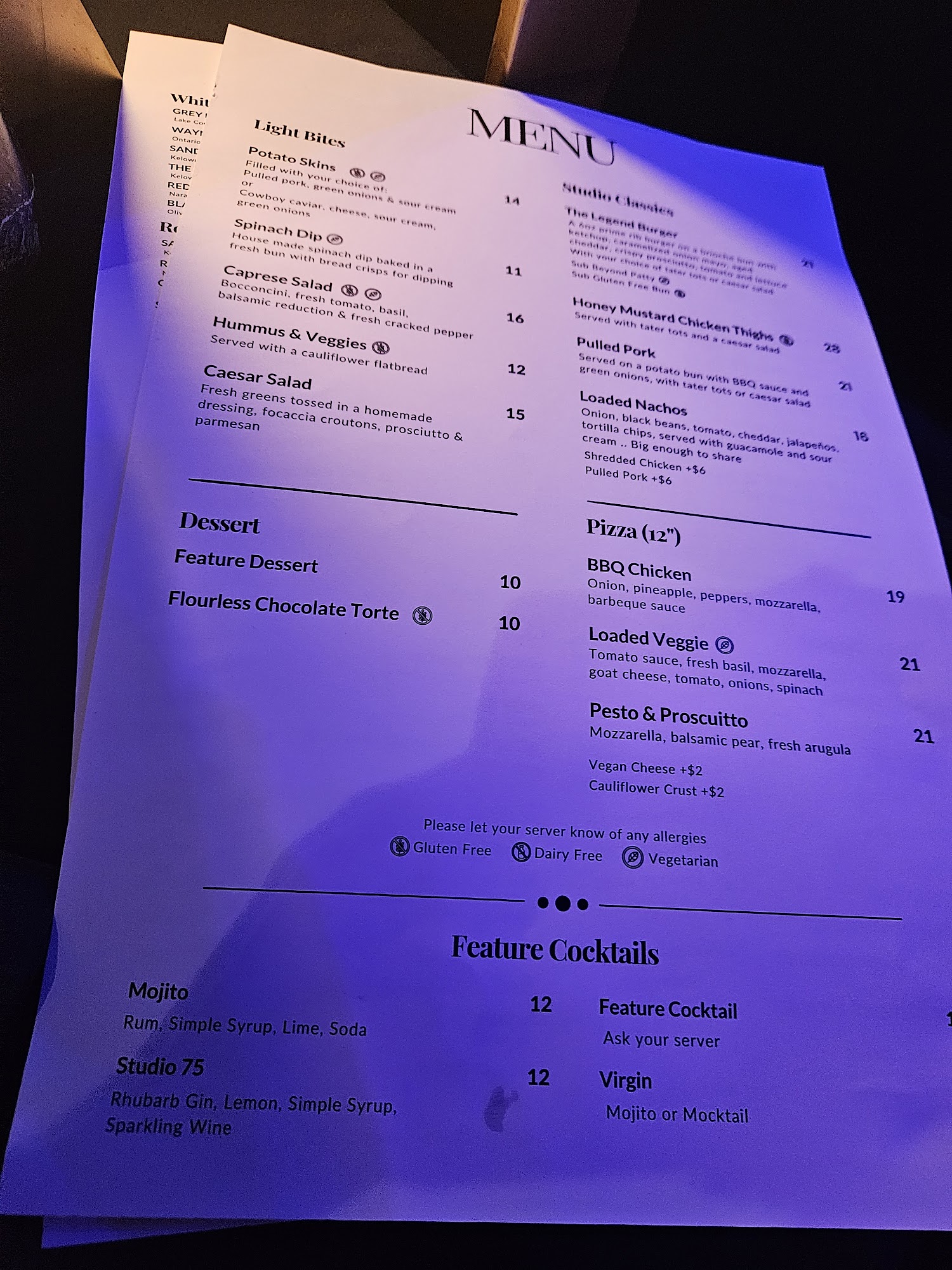 Kelowna Actors Studio Menu