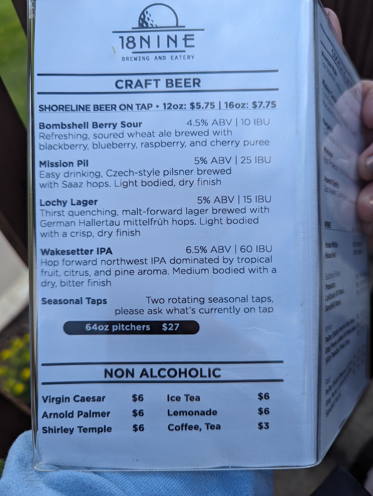 18Nine Brewing and Eatery Menu