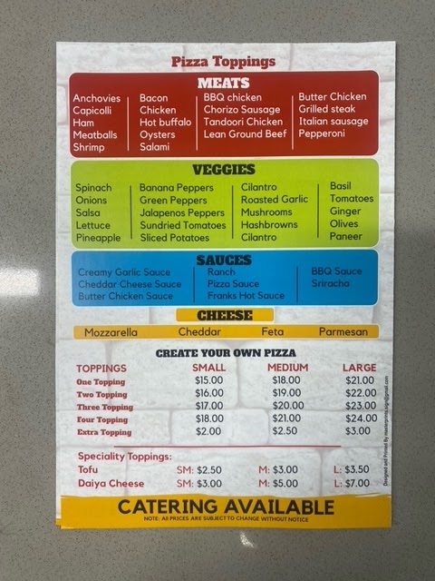 The Pizza Place Menu