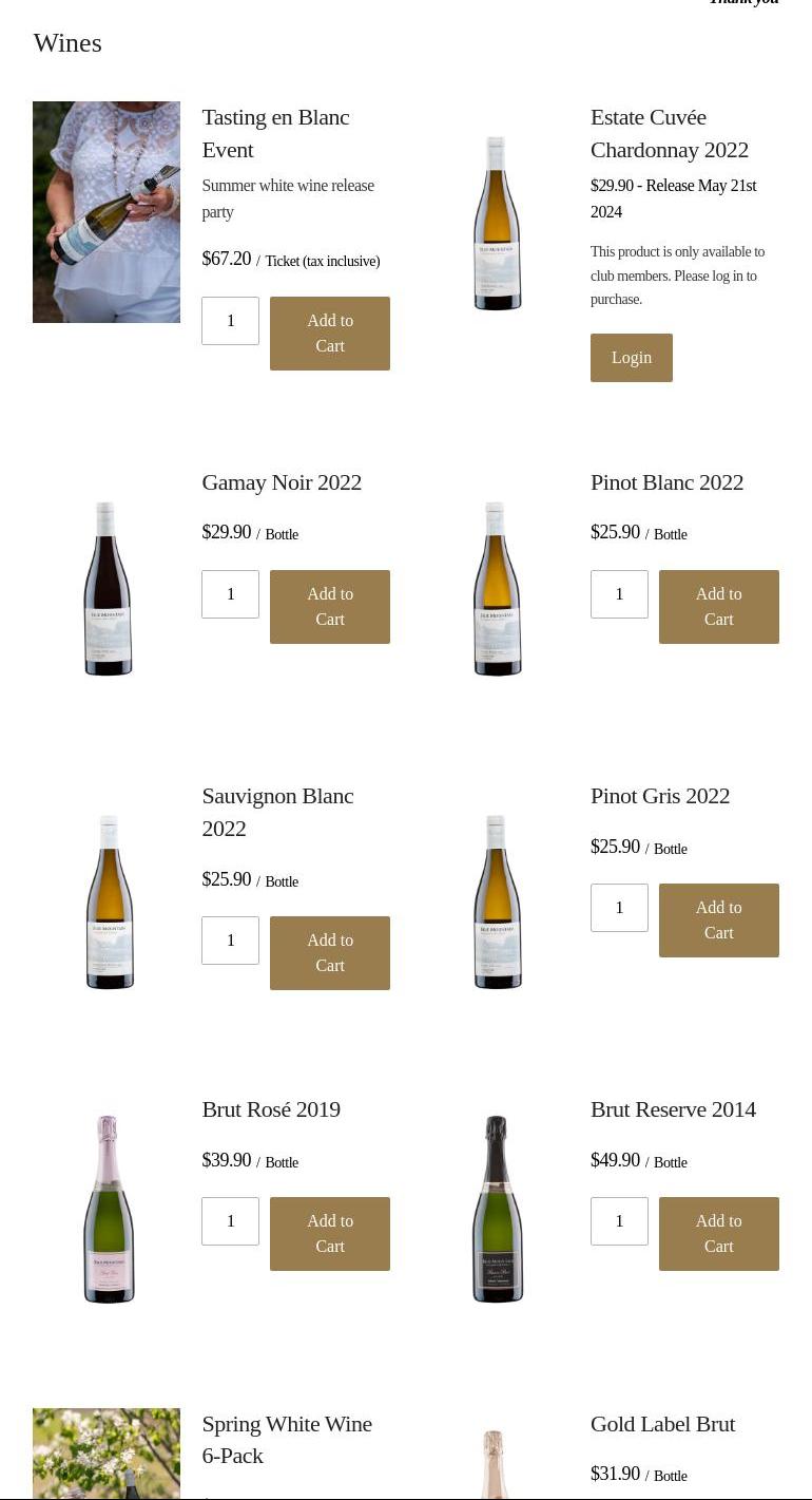 Blue Mountain Vineyard and Cellars Menu