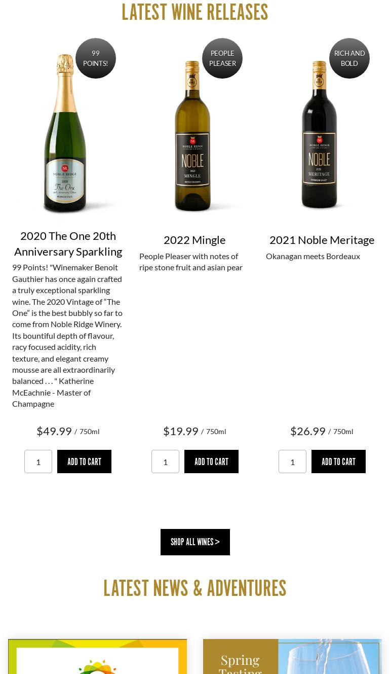 Noble Ridge Vineyard & Winery Menu