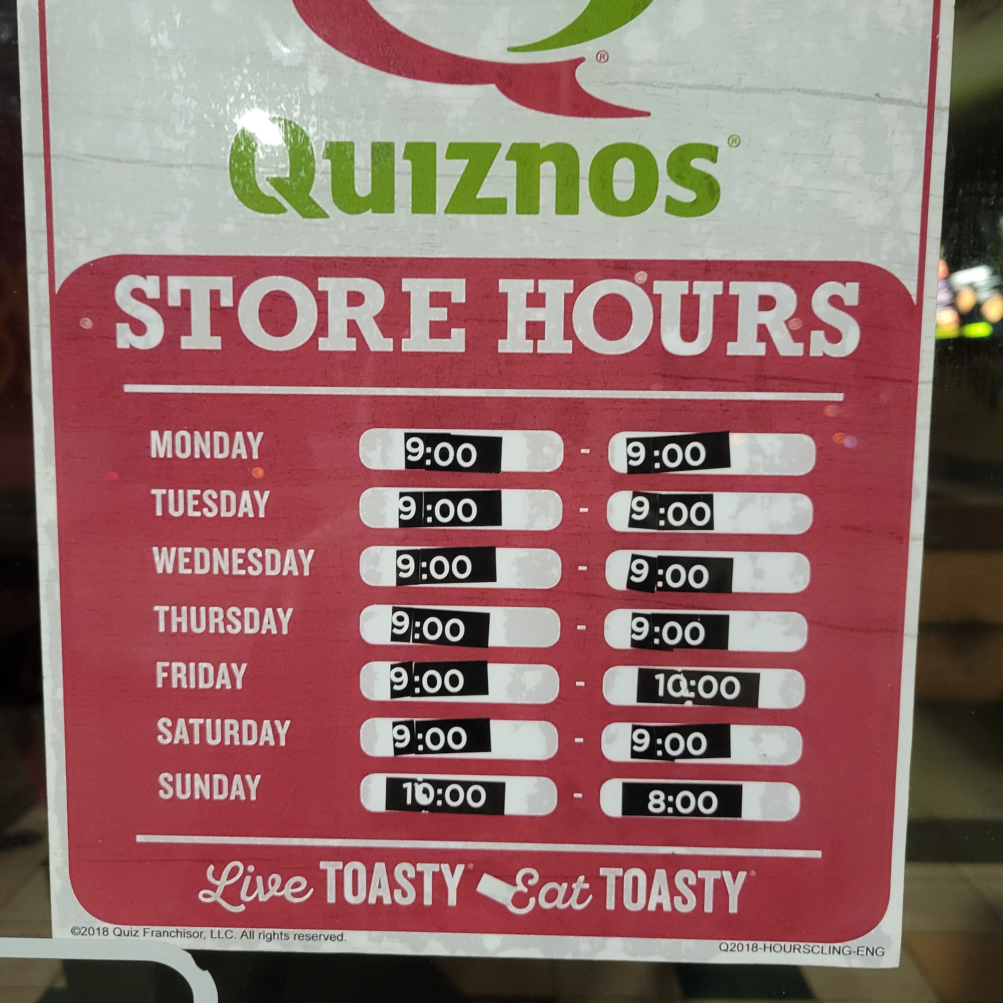 Quiznos Menu