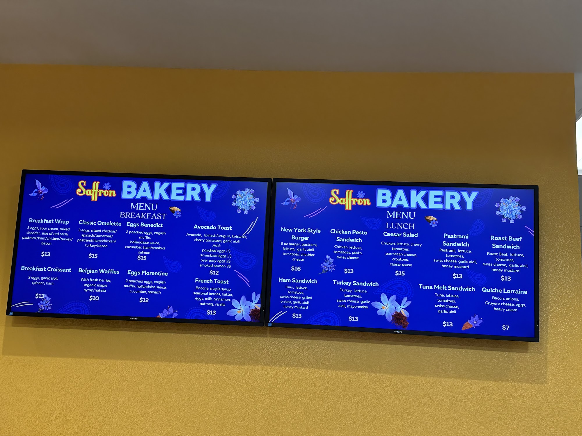 Saffron Bakery Menu