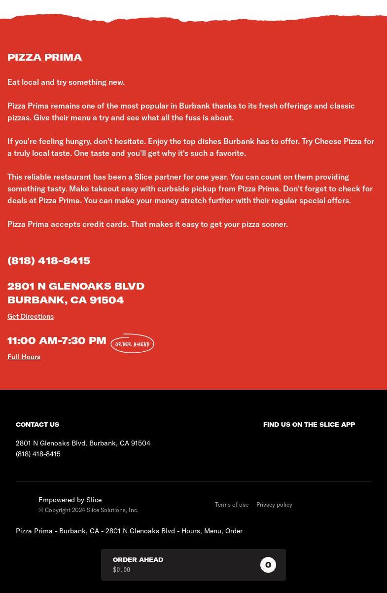 Pizza Prima 2801 N Glenoaks Blvd Unit B, Burbank