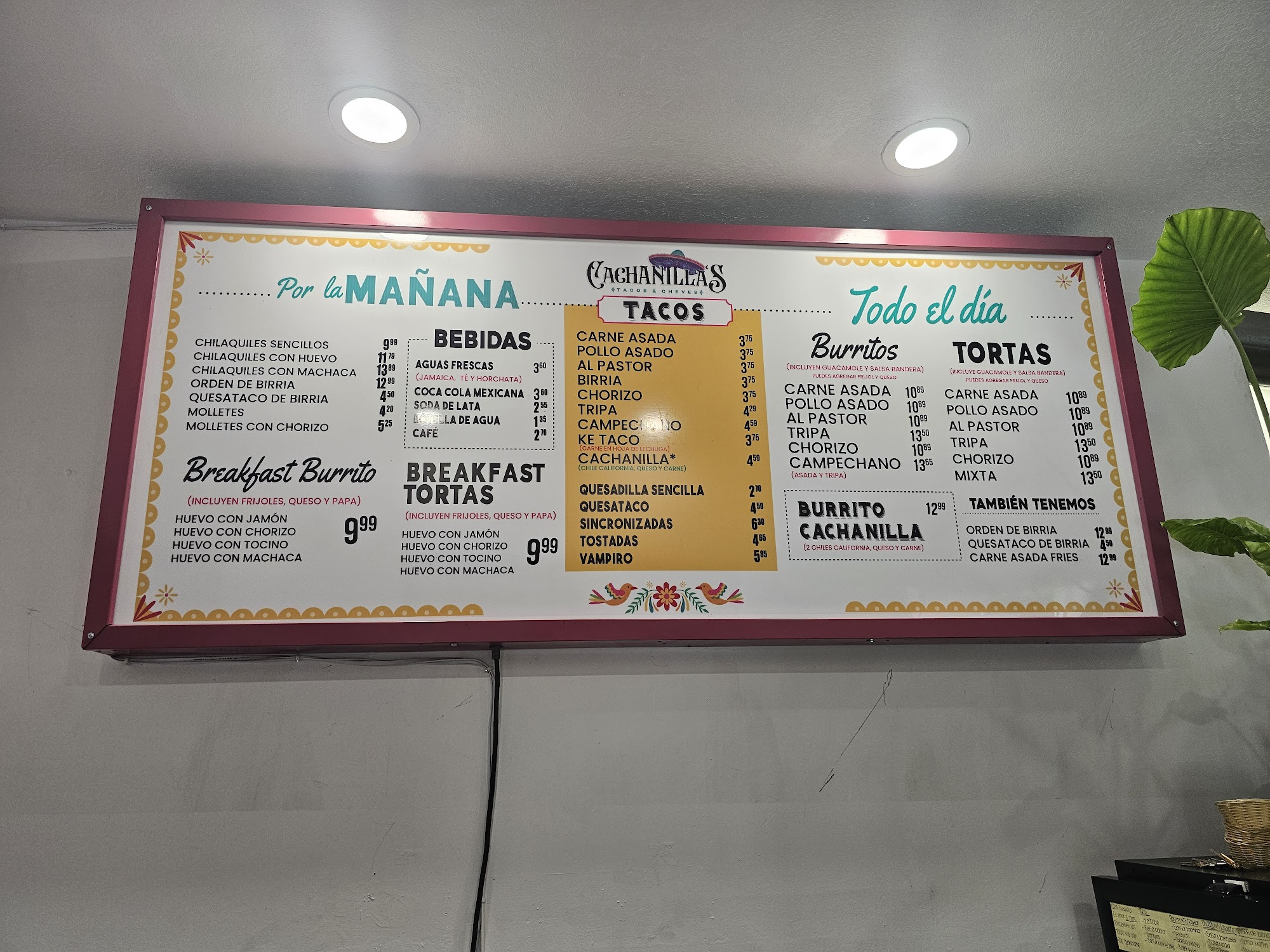 Cachanillas Tacos & Cheves Menu