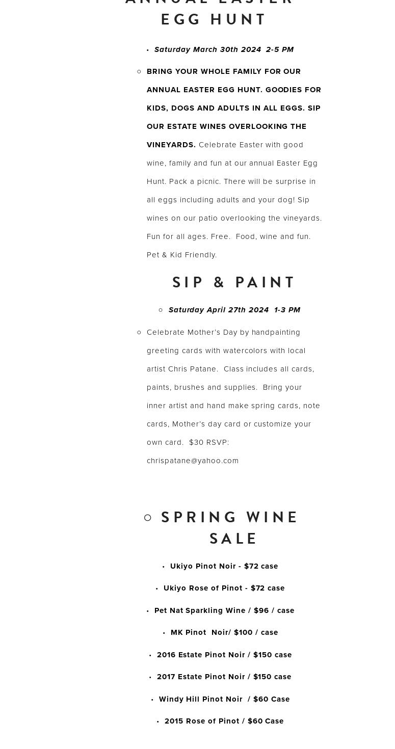 KARAH ESTATE VINEYARD Menu