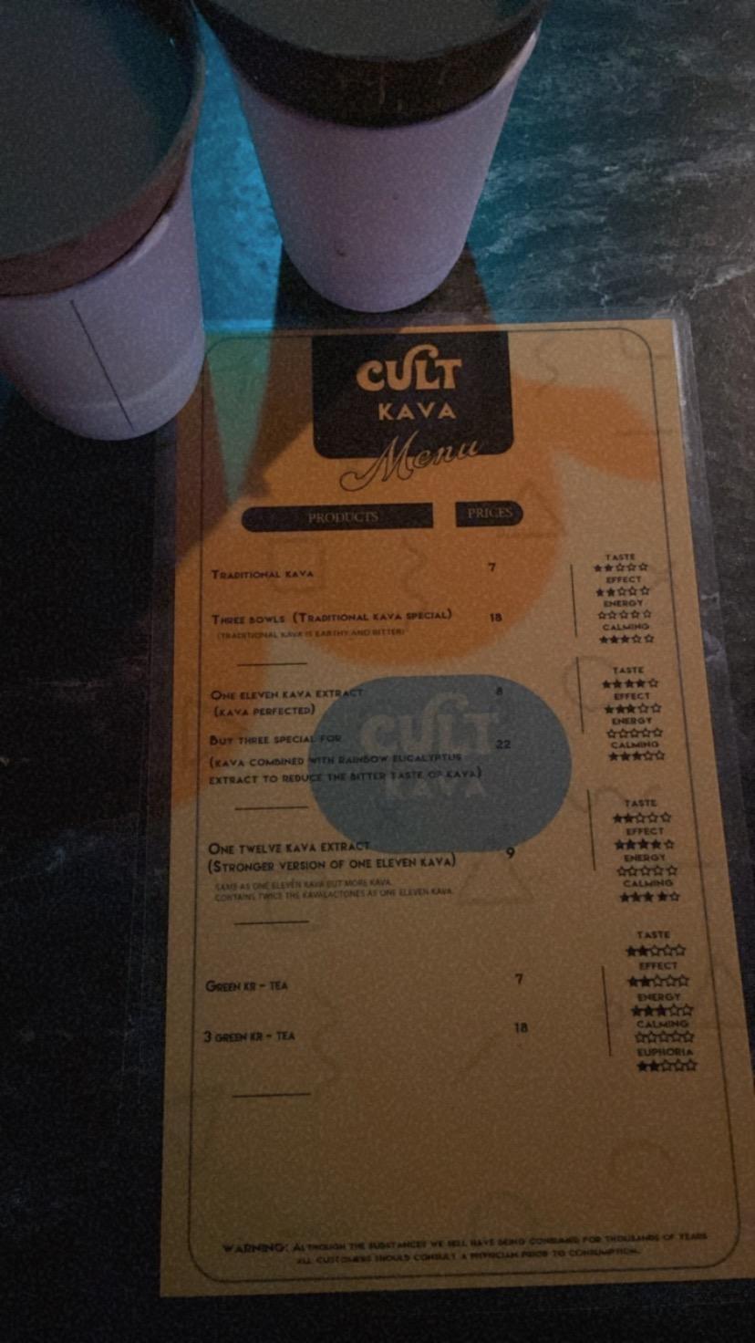 Cult kava Menu