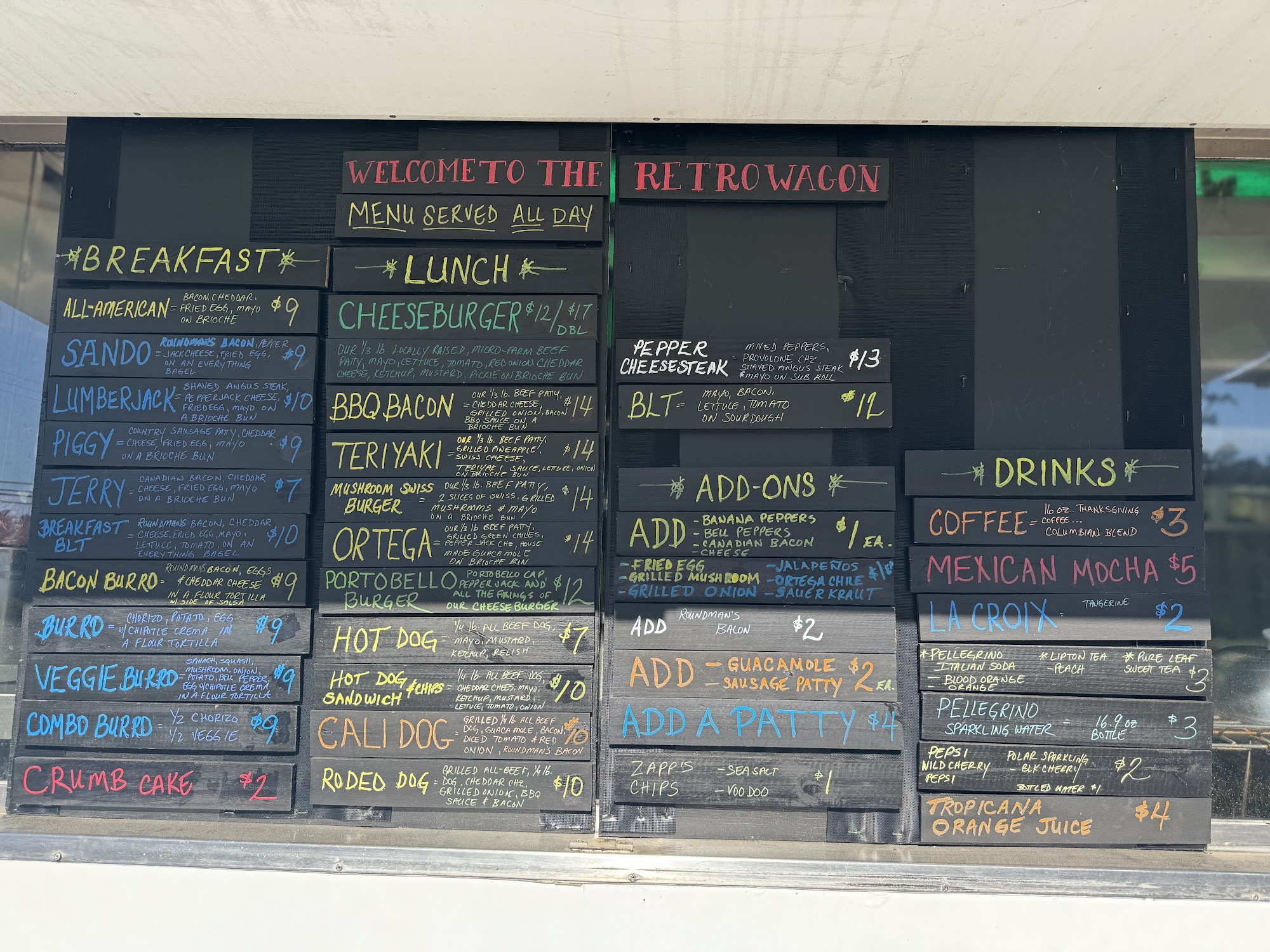 The Retro Wagon Fort Bragg Menu