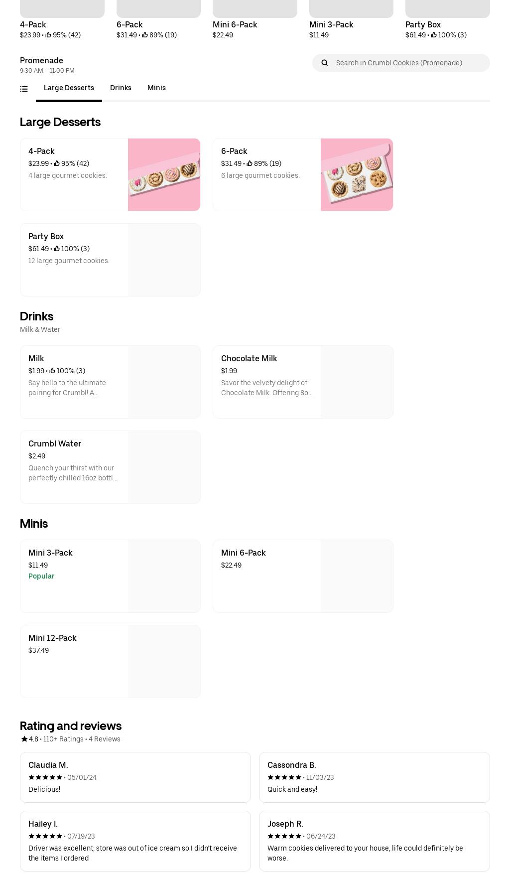 Crumbl - Promenade Menu