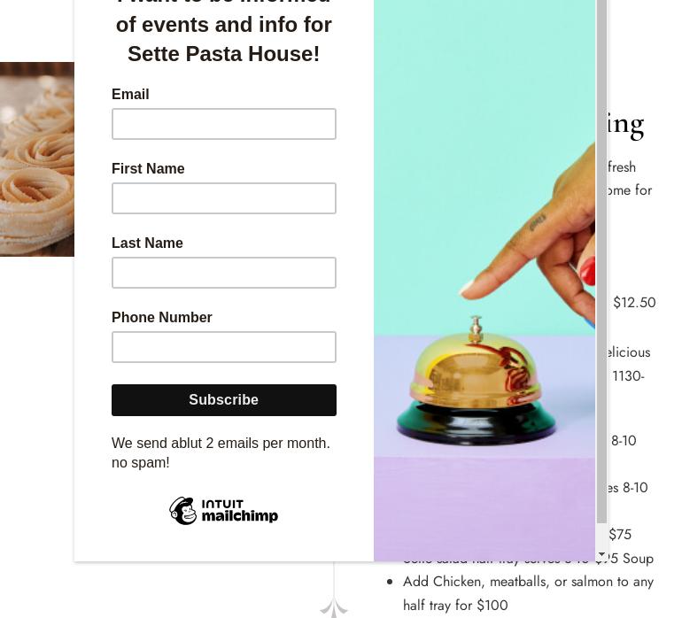 Sette Pasta House Menu