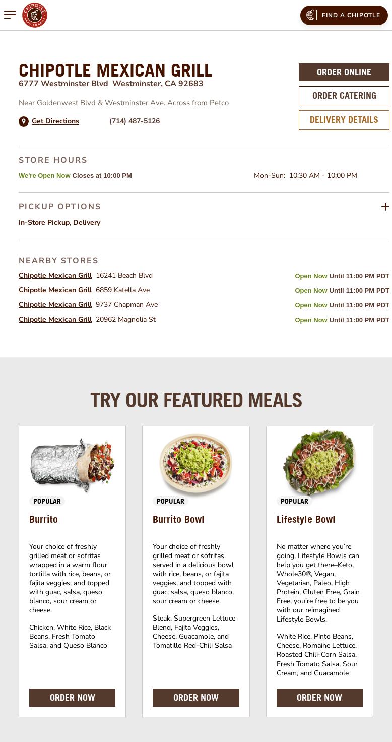 Chipotle Mexican Grill Menu