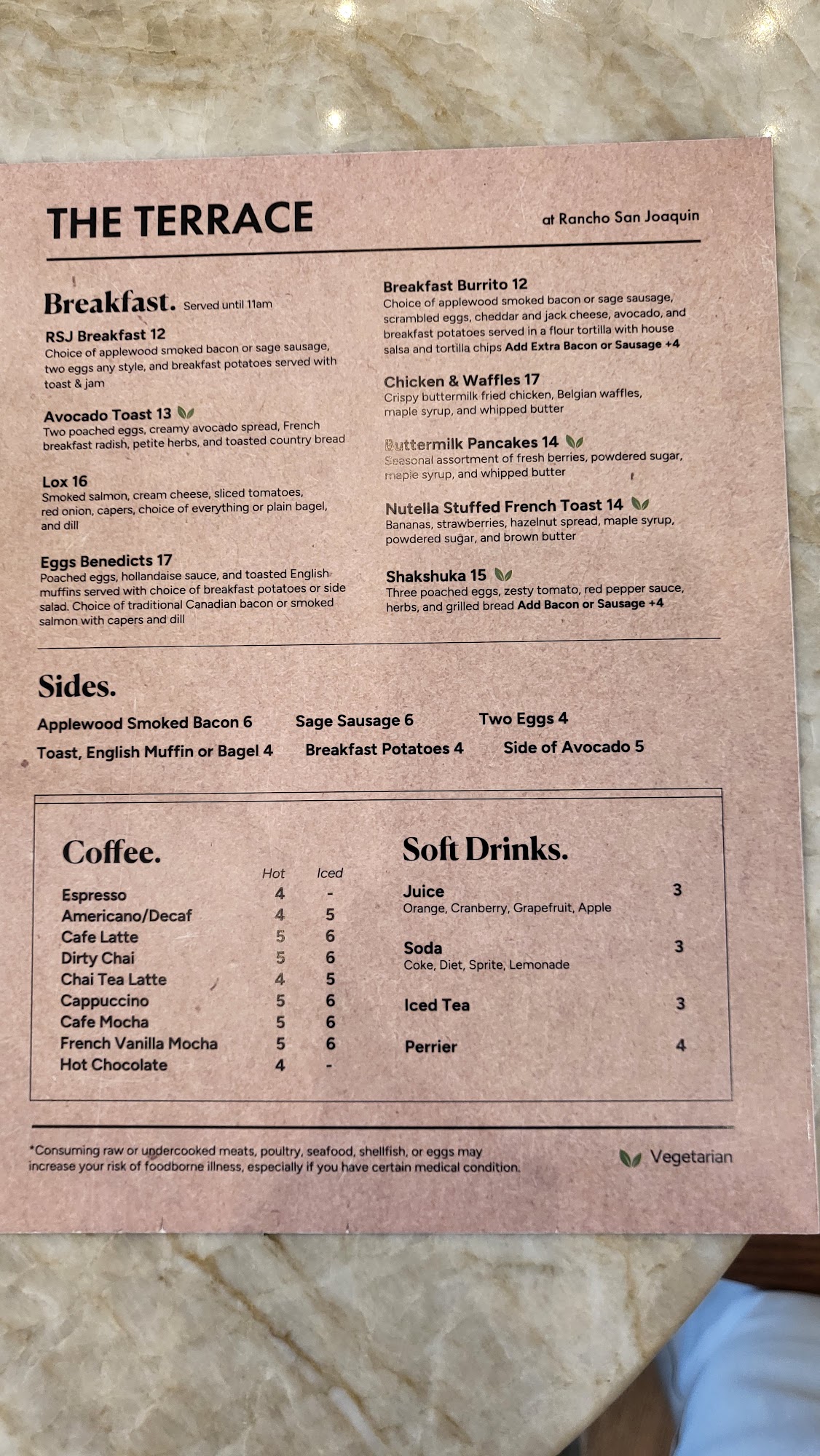 The Terrace at Rancho San Joaquin Menu