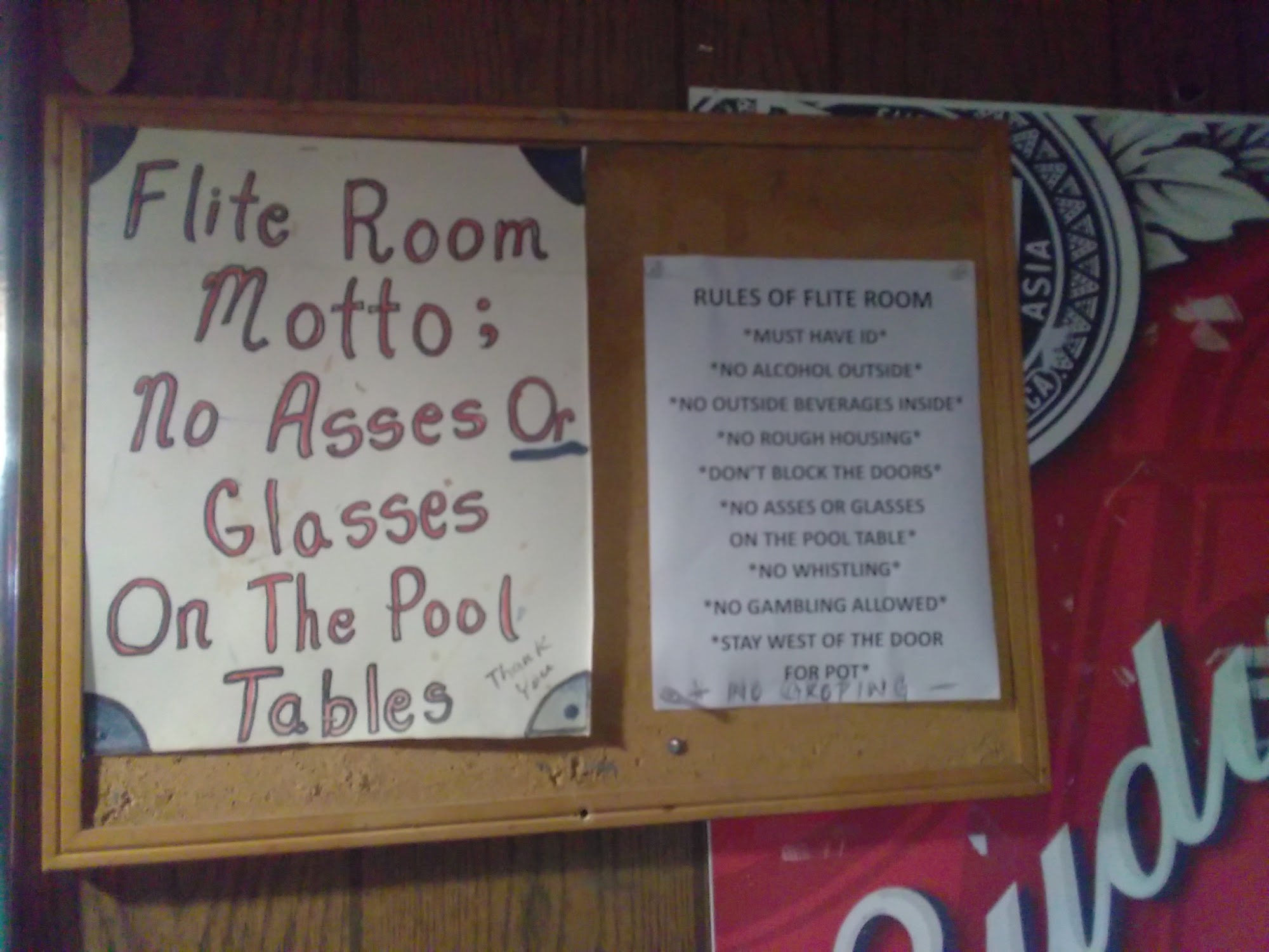 Flite Room Menu