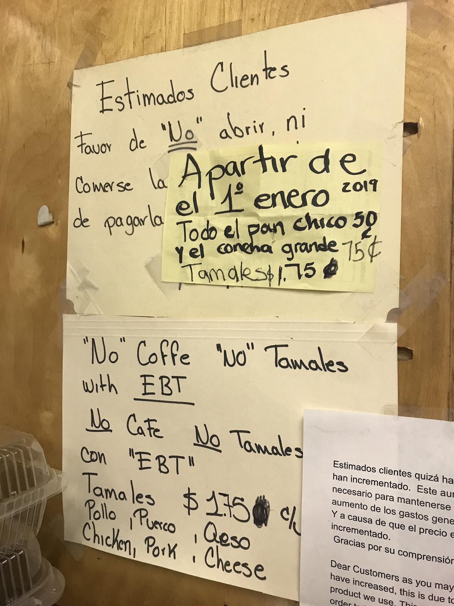 Monica's Bakery Menu