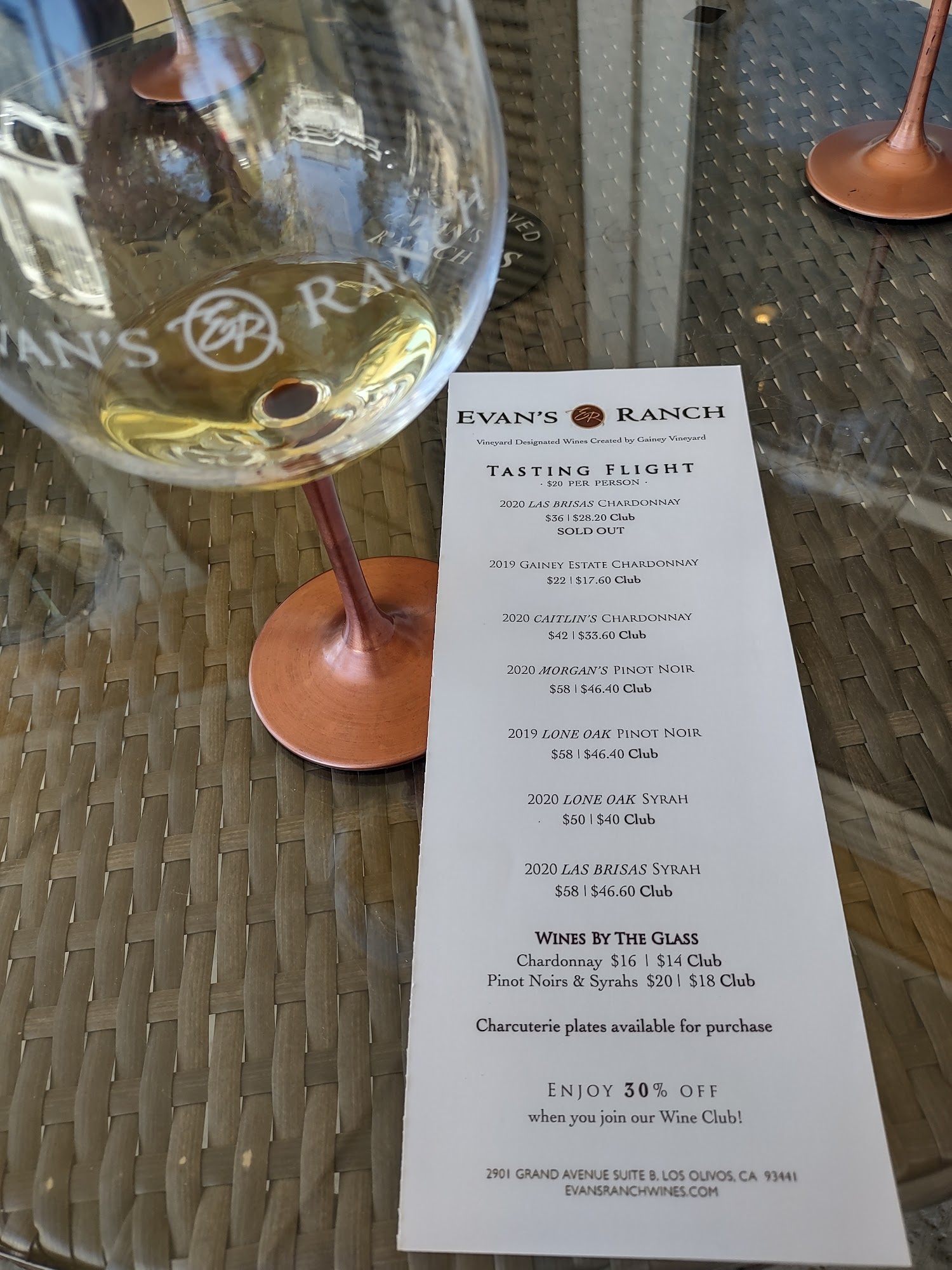 Evan’s Ranch Wine Tasting Room Menu