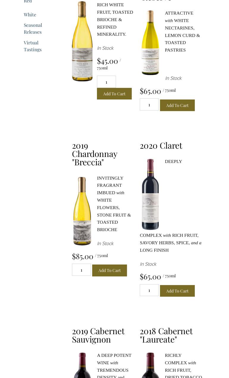 White Rock Vineyards Menu