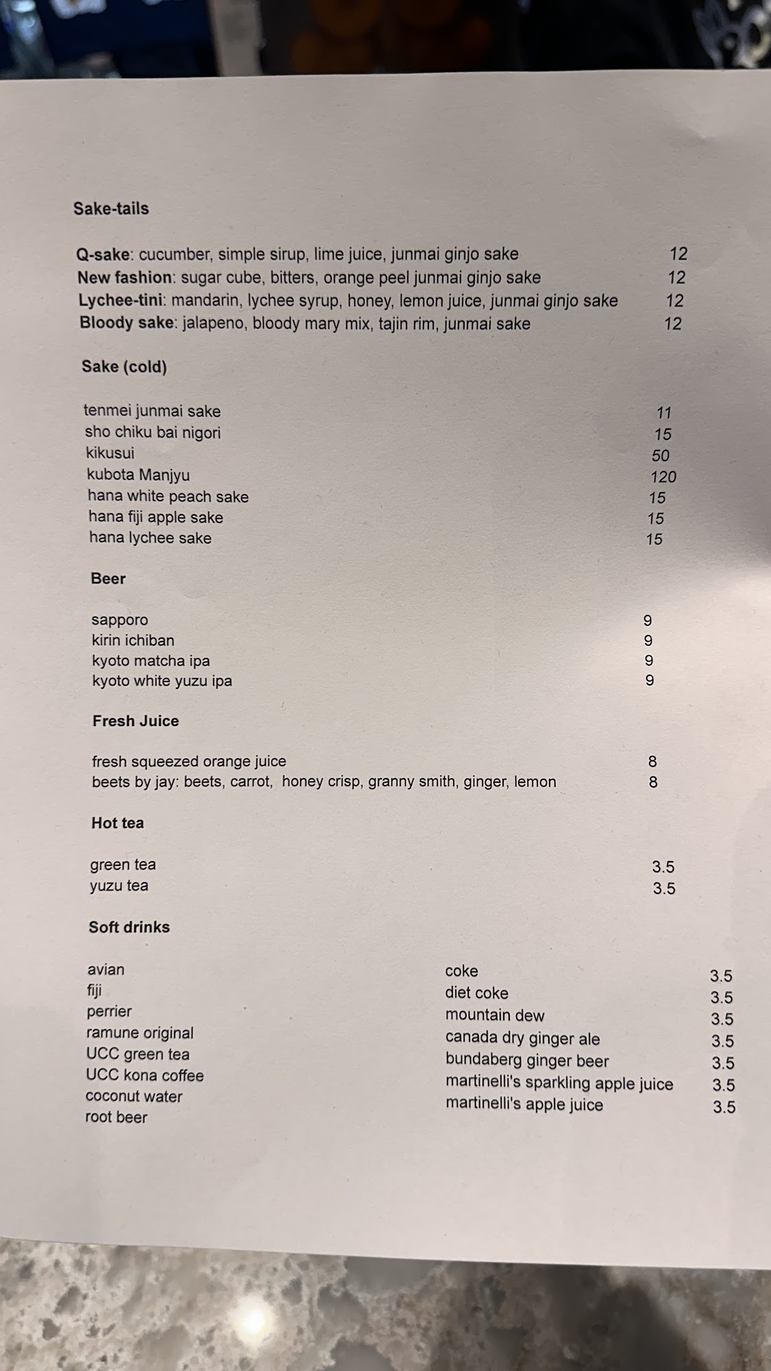 Maki-Noho Menu