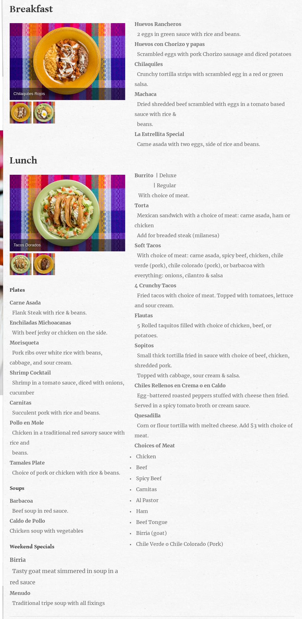 La Estrellita Market & Deli Menu