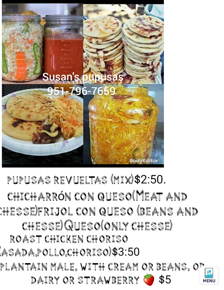 Susan's pupusas Menu