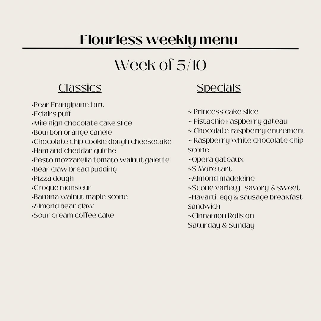 Flourless Bakery Menu