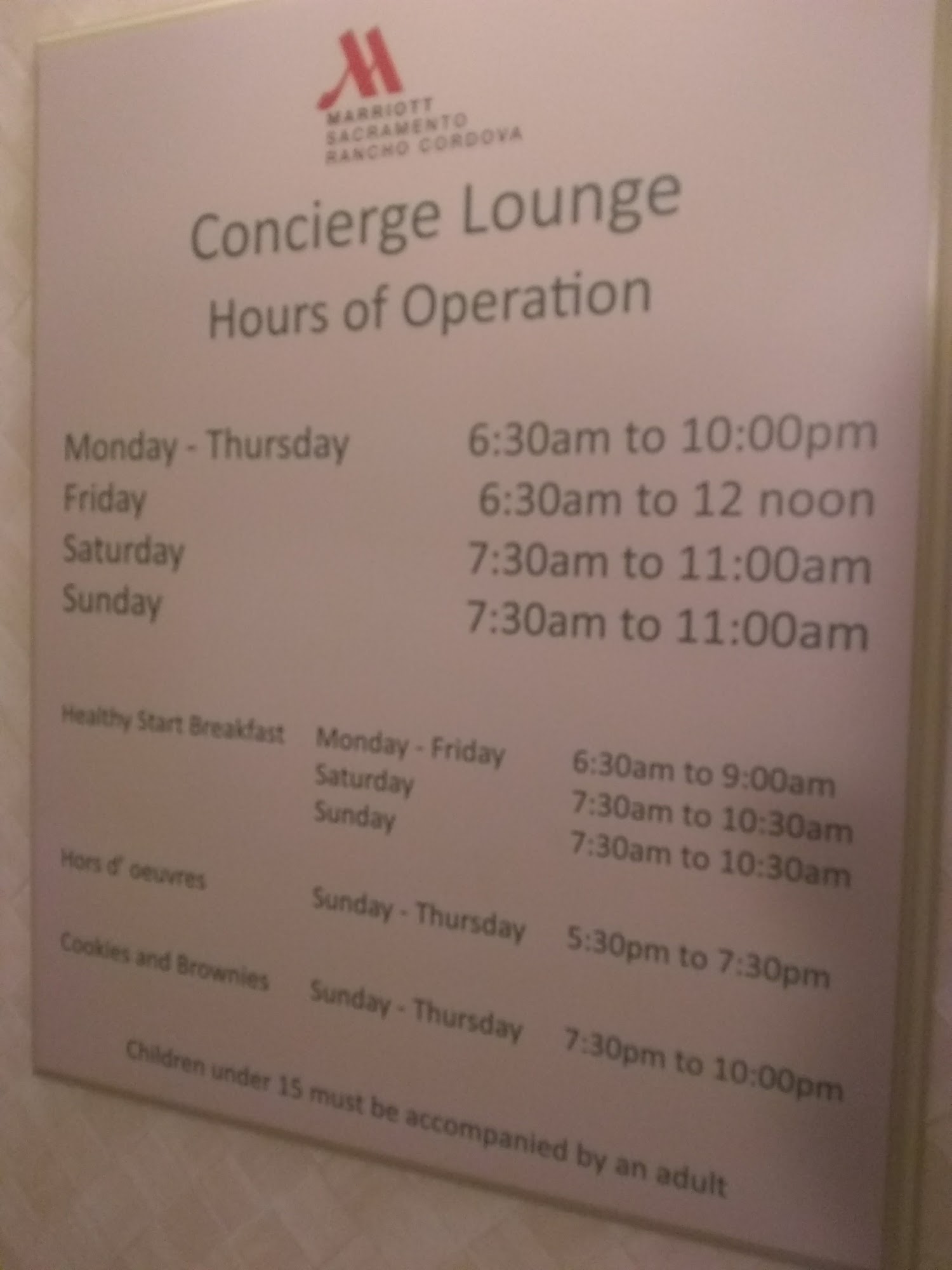 Concierge Lounge 10th Floor Marriott Menu