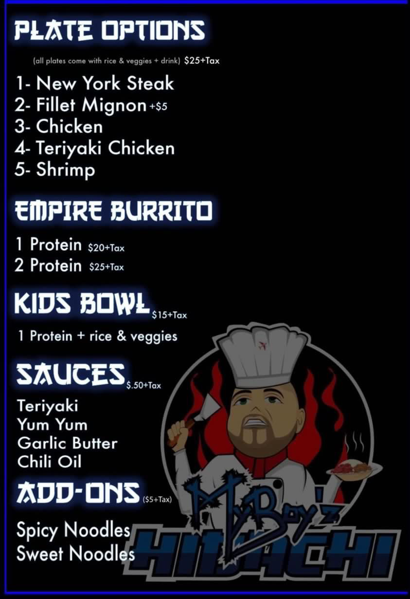 MY BOYZ HIBACHI Menu