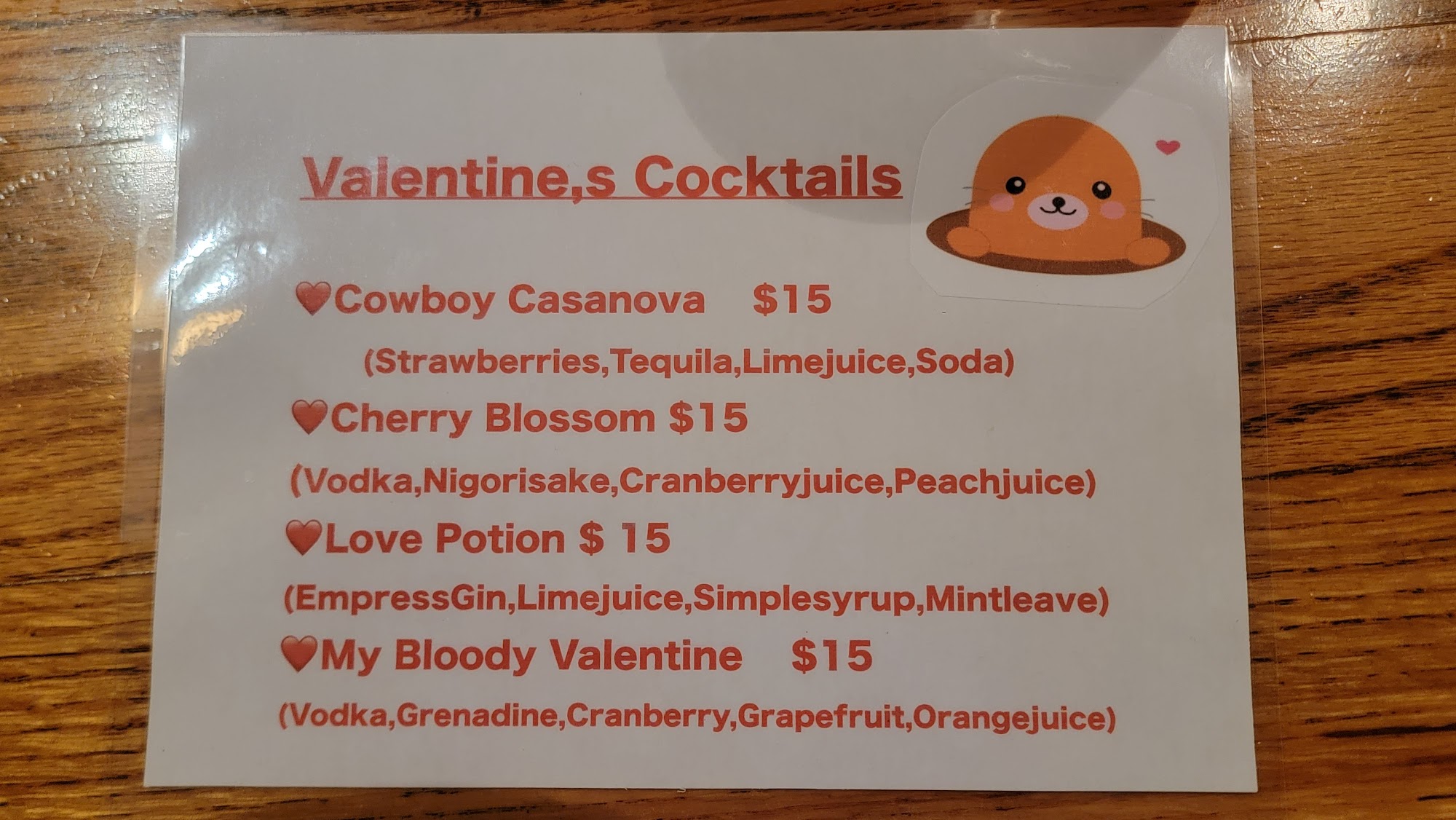 Club Mari's Menu