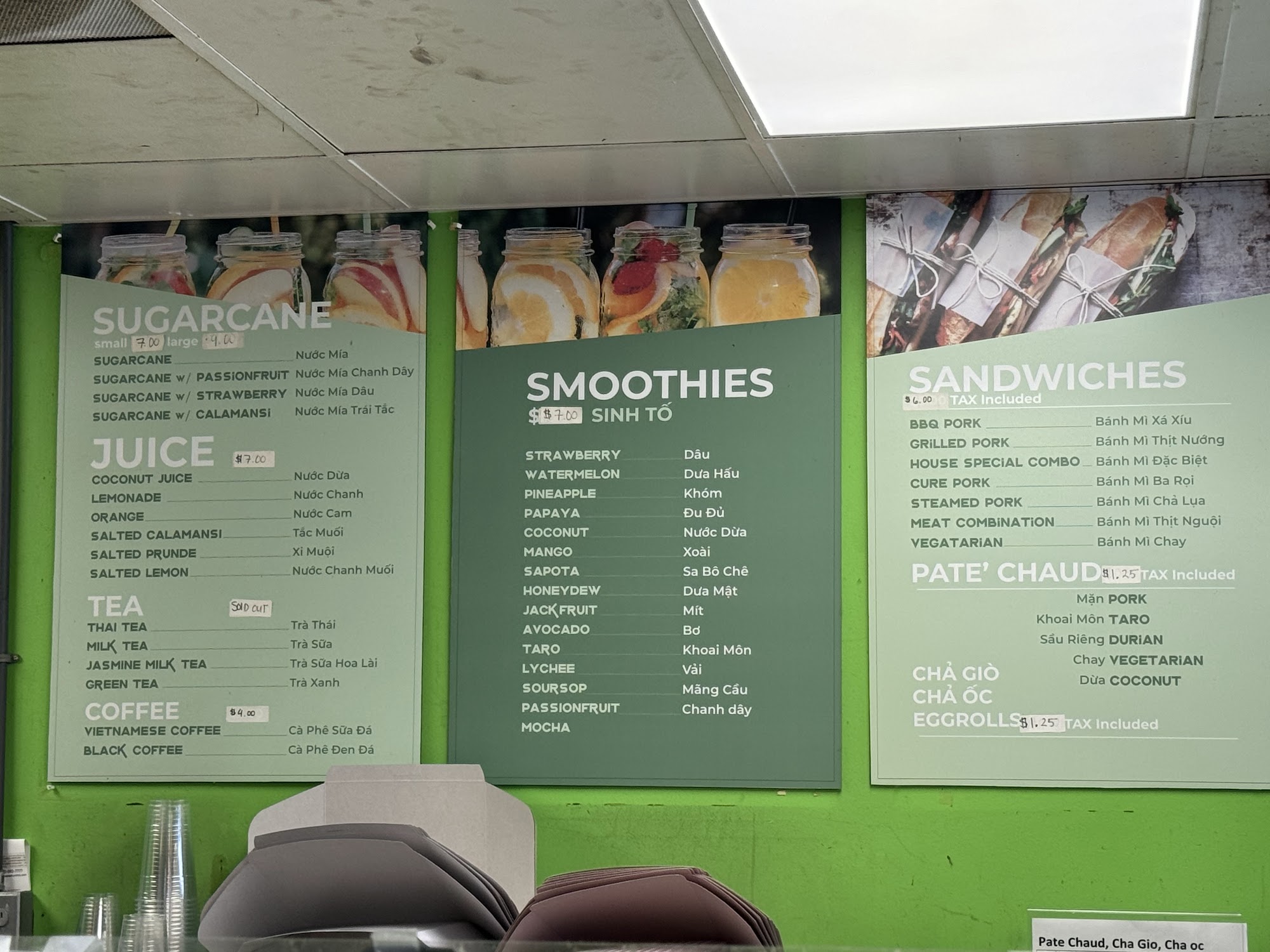 Vien Dong Sugar Cane Menu