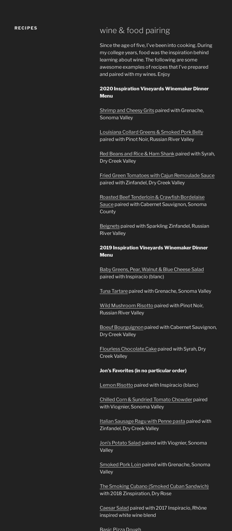 Inspiration Vineyards - Winery & Tasting Room Menu