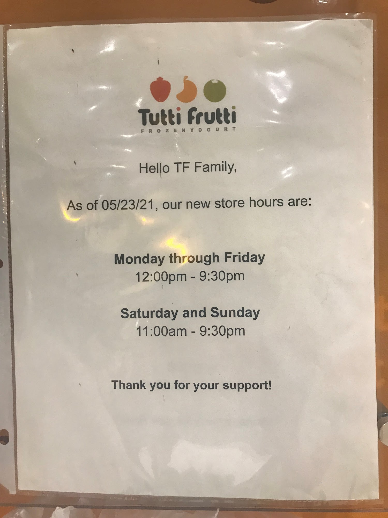 Tutti Frutti Menu