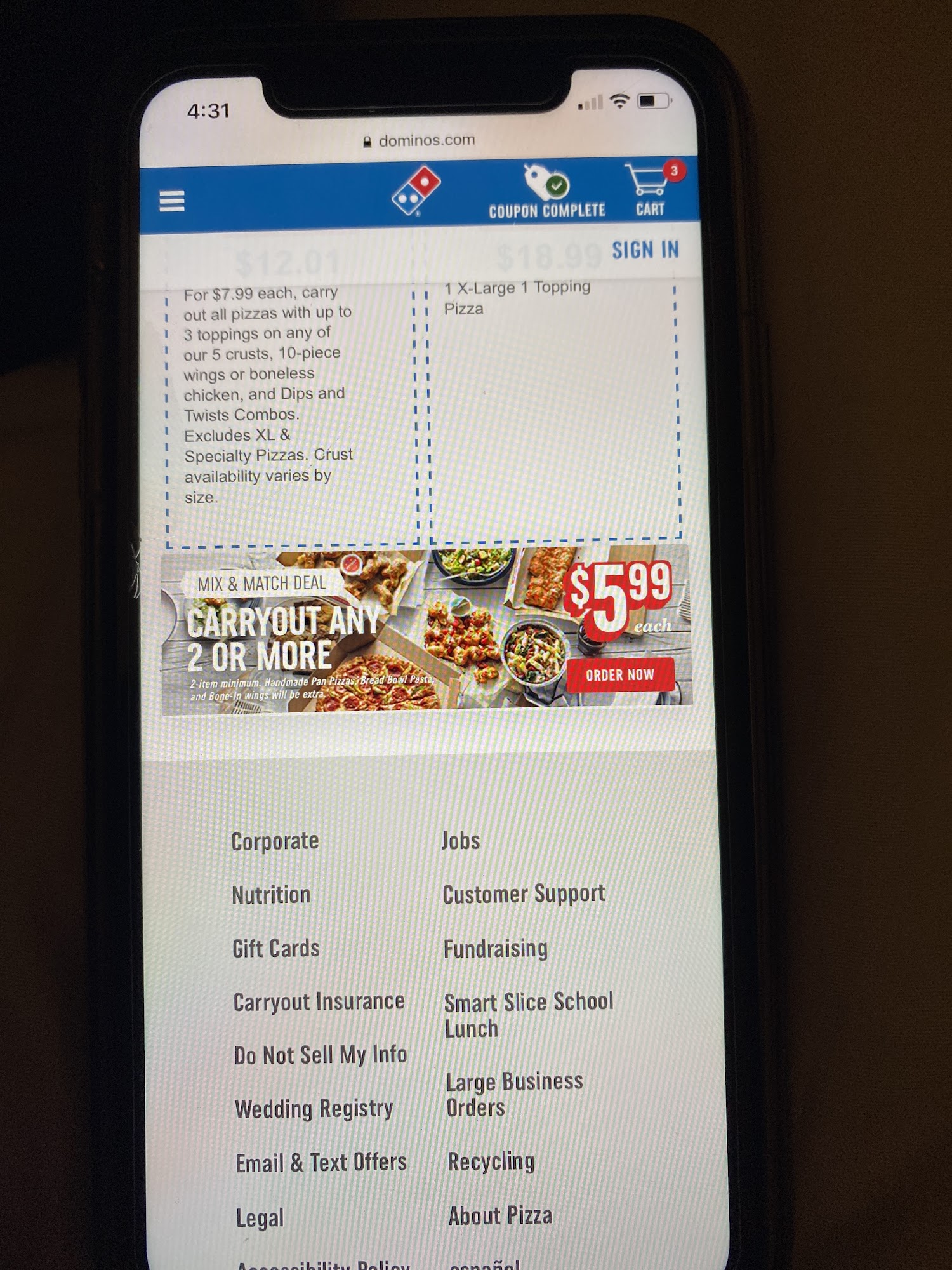 Domino's Pizza Menu