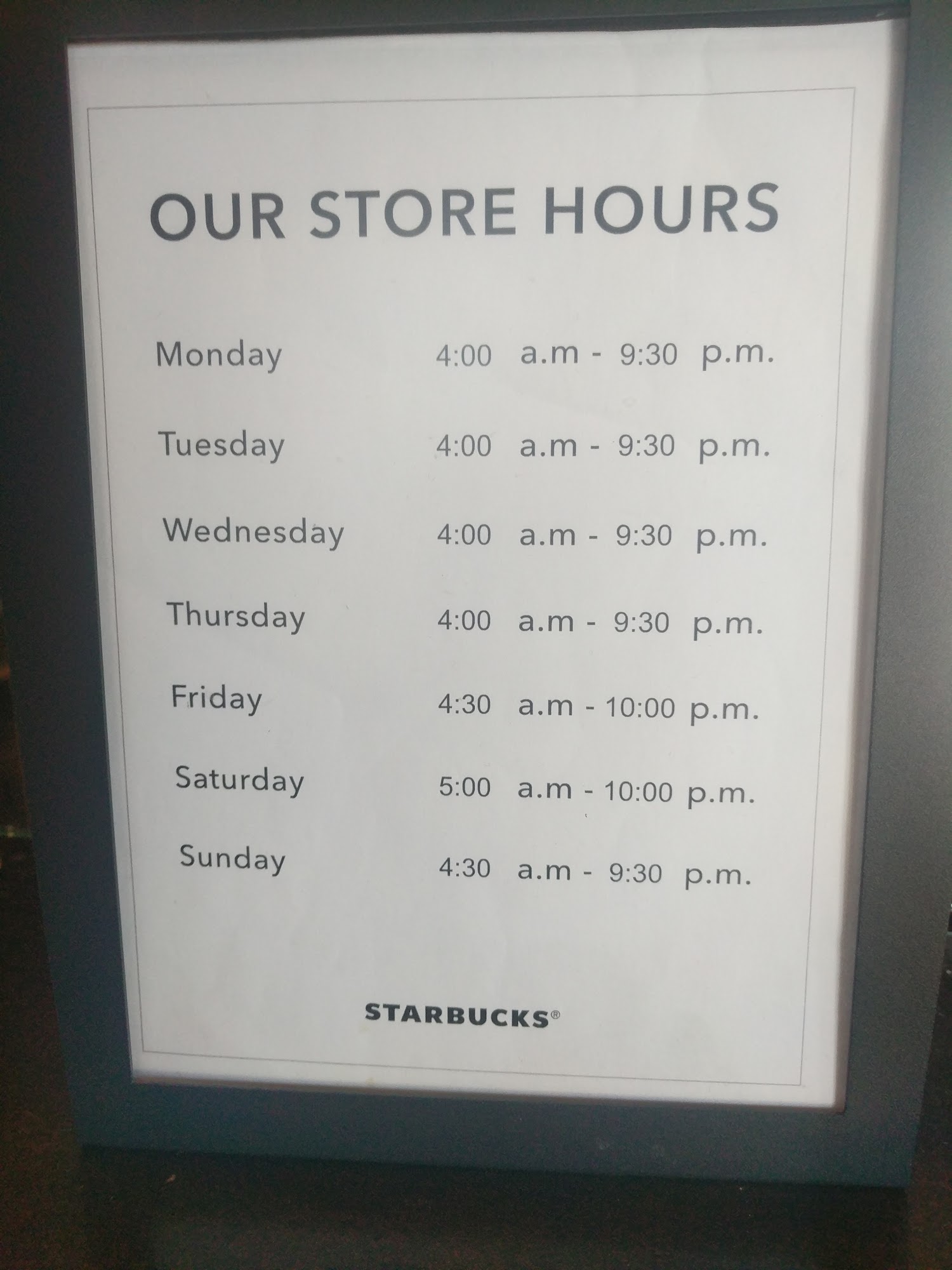 Starbucks Menu